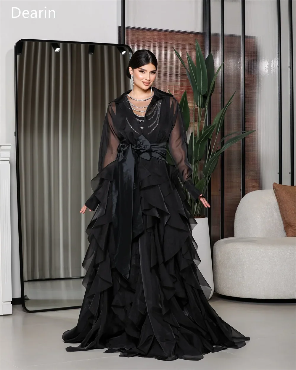 Customized Prom Gown Evening Formal Dress Dearin V-neck Ball Floor Length Skirts Layered Fold Draped Tulle Flouncing Bespoke Oc