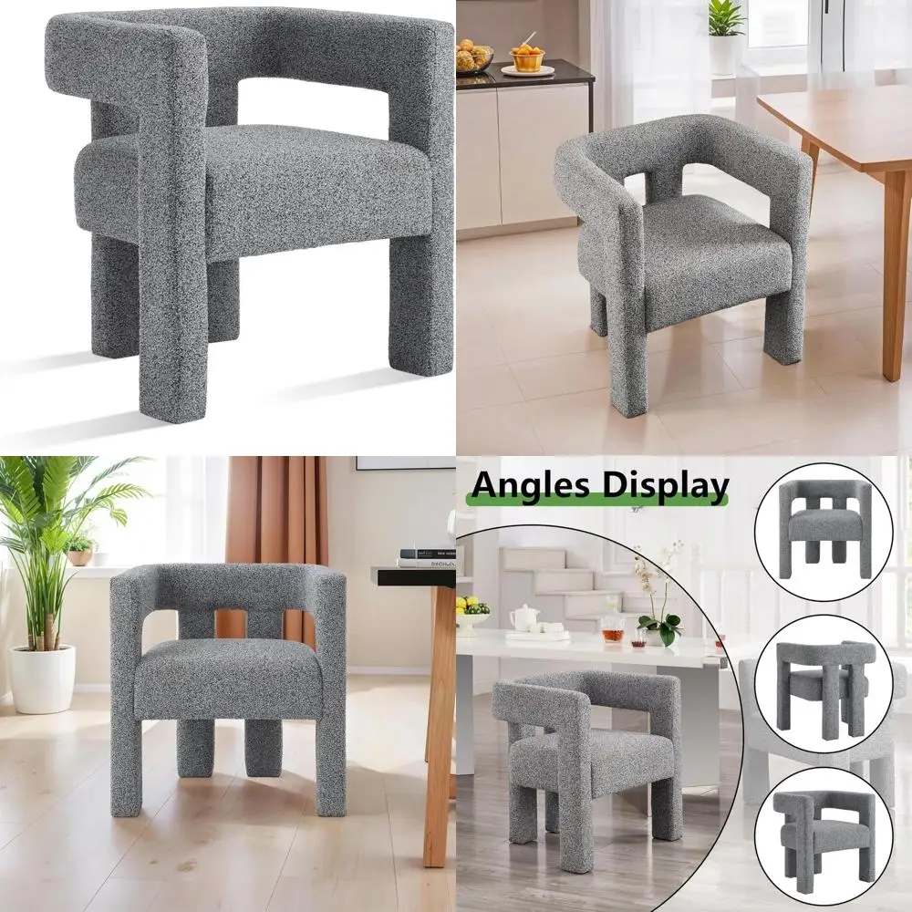 Stoffgepolsterter Esszimmerstuhl mit offener Rückenlehne, moderner Akzentsessel für Wohnzimmer und Schlafzimmer, Komfort im Sherpa-Stil