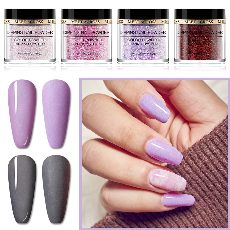 MEET ACROSS Dipping Nails Powder Natural Dry No Lamp Cure Art Decoration Pigment Dust Gel Glitter French Acrylic Nail Art DIY