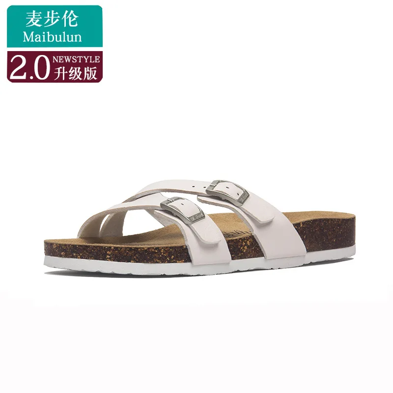 Casual Soft Cork Slippers Buckle Couples Beach Outdoor Ins Versatile Color Matching Summer Flip Flops Print Flat slides slippers