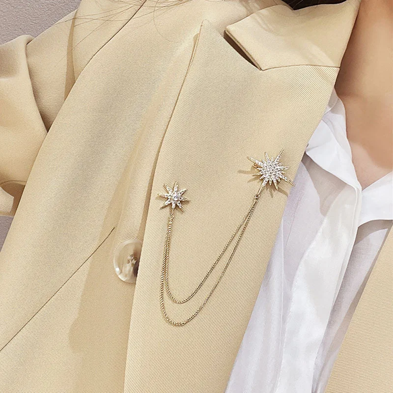 Korean Fashion Luxury Brooch High End Pin For Women Men Star Chain Brooch