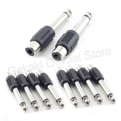 RCA 암 잭-6.35mm 1/4 인치 수 모노 플러그 오디오 어댑터 커넥터, DIY FM 마이크용, 10 개
