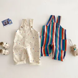 2025 Spring New Children's Clothes Fashion Overalls Polka Dot Striped Jumpsuits Boys Girls Suspenders Pants Kids Playsuit