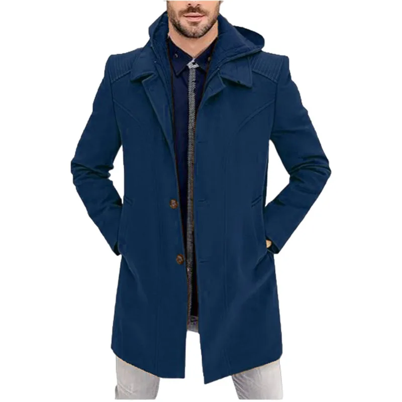 

European Version2024New Woolen Men's Coat Fake Two-Pieces Coats Explosion Single Hoodie in Stock