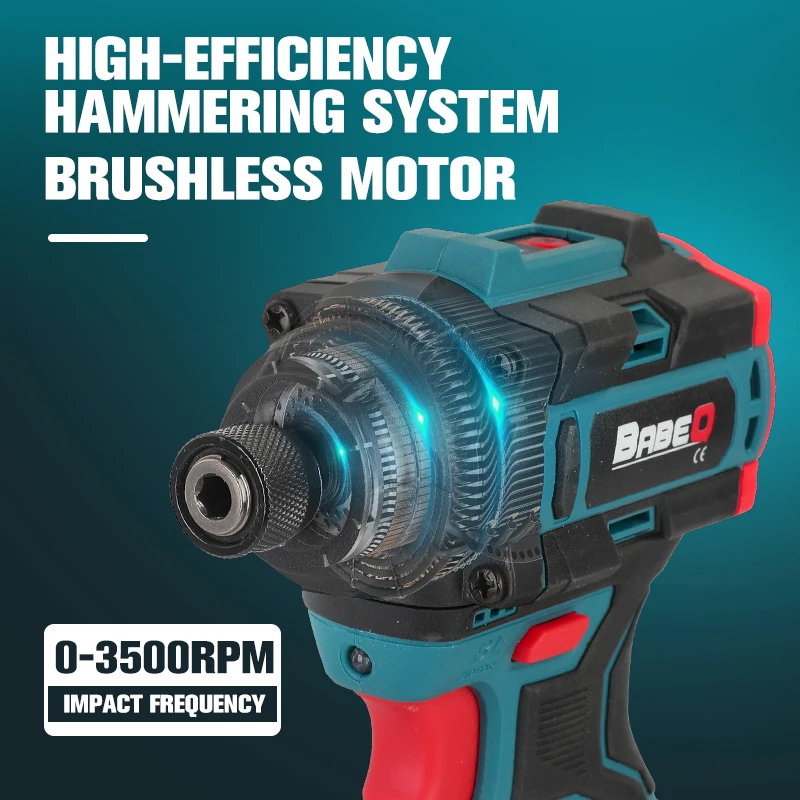 

BABEQ 220N.m Cordless Electric Screwdriver 3 Speed Brushless 16.8V Impact Driver Kit Drill Household Multi-function Power Tools