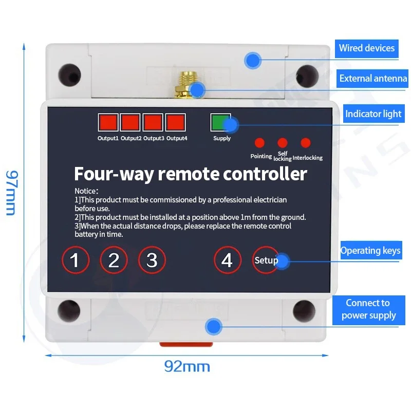 Two-way feedback 5000m remote control switch wireless water pump lamp remote control 4-way power module controller