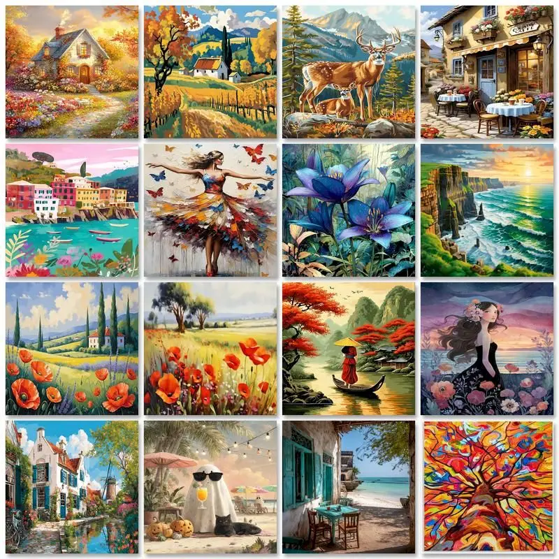 

CHENISTORY DIY Picture Coloring By Number Kits Home Decor Oil Painting Flowers Landscape Drawing On Canvas HandPainted Art Gift