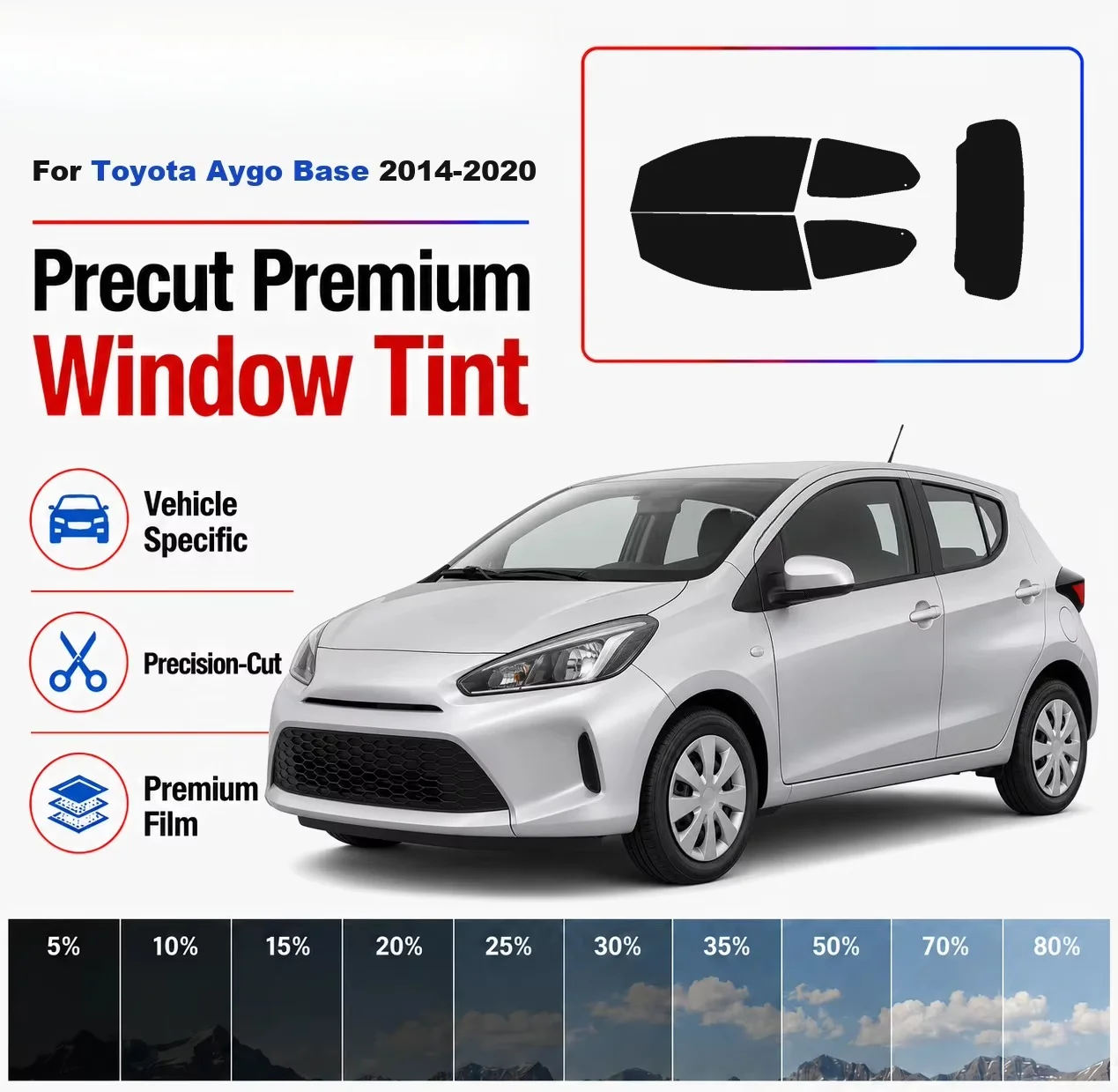 Premium Precut Window Tint Kit Front Rear Windows Rear Windshield For Toyota Aygo Base 2014-2020 Complete Set Nano Ceramic Film