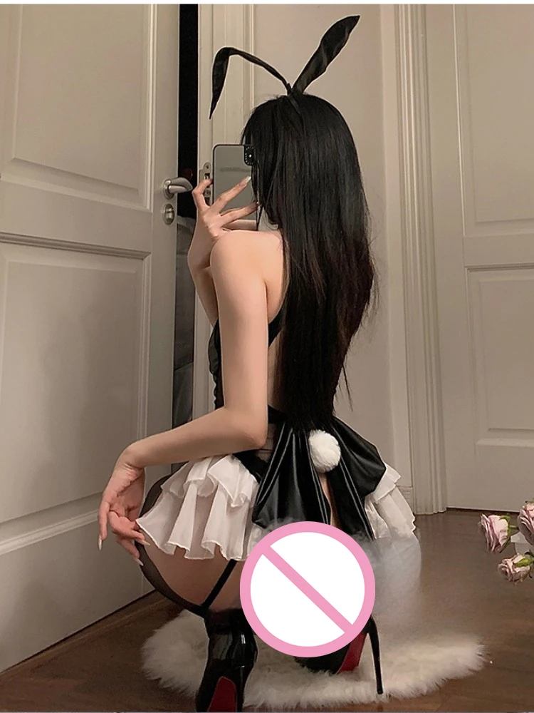 Hollow Halter Cut Out Bodycon Mini Dress for Women Anime Cosplay Sexy Lingerie Uniform Lolita Maid Temptations Uniform Set