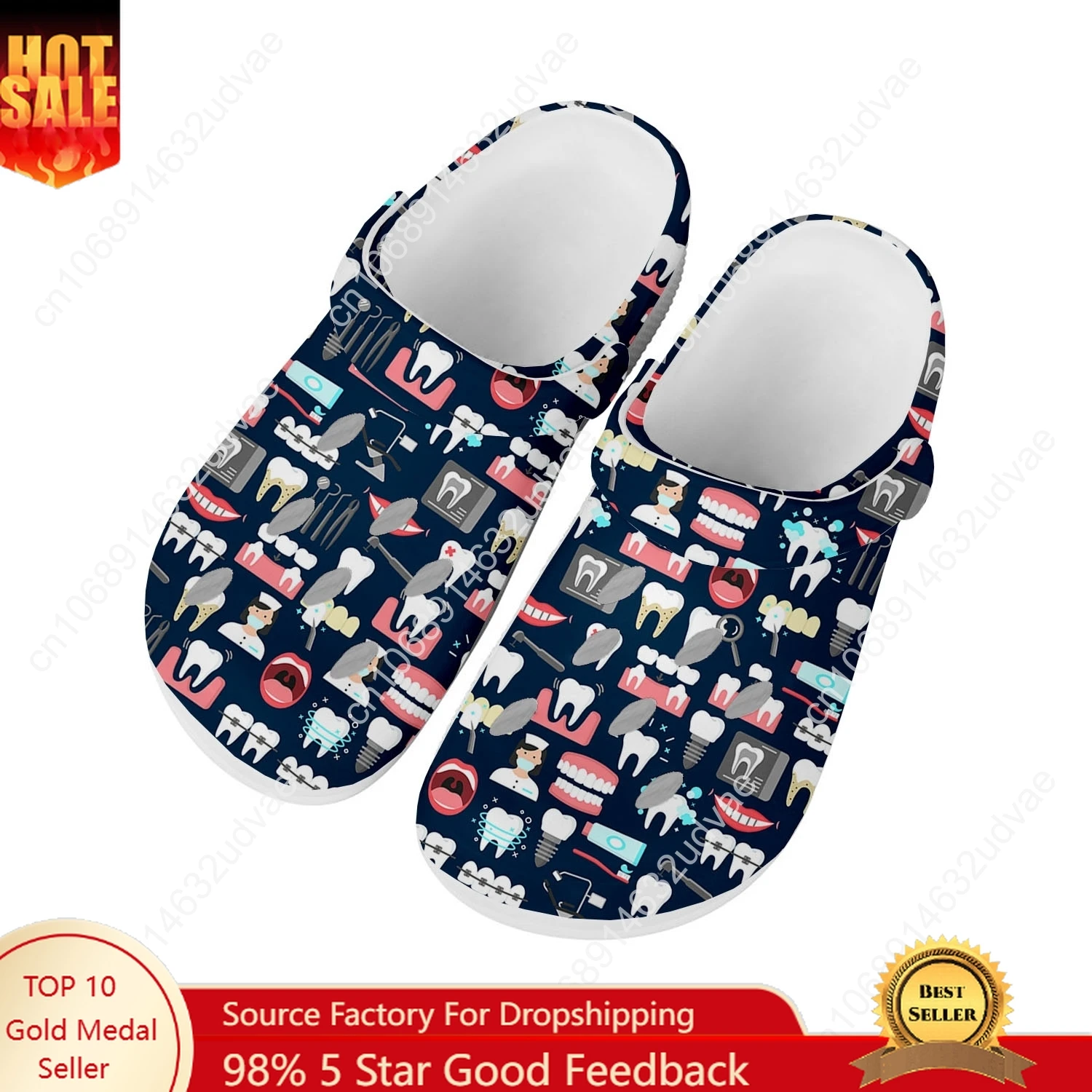 

Tooth Dentist Cartoon Pattern Water Shoes Mens Womens Home Garden Clogs Customizd Sandals Beach Breathable Hole Slippers