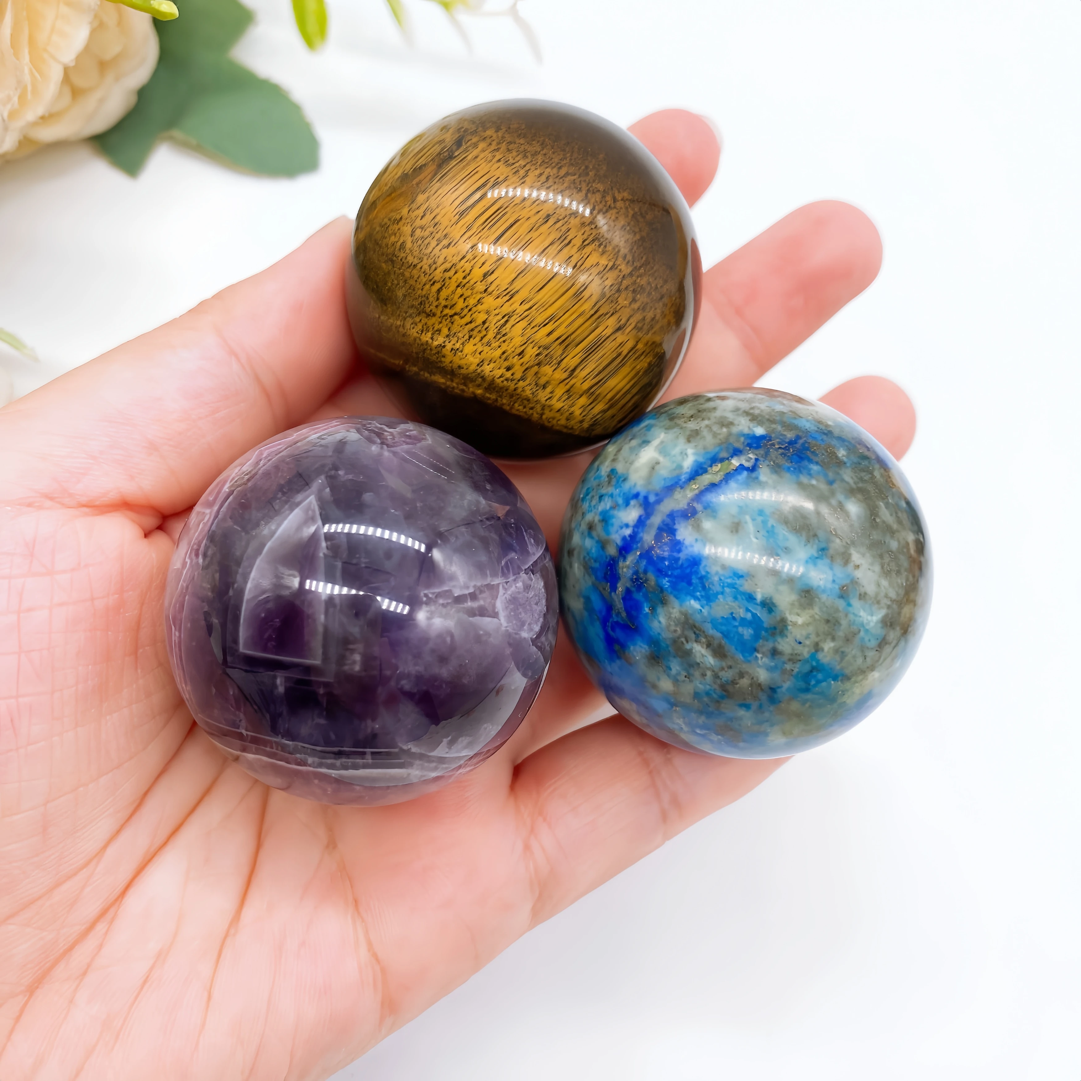 40mm Natural Amethyst Lapis Lazuli Ocean Jasper Sphere Crystal Tiger Eye Stone Quartz Ball Reiki Healing Home Decor Gift