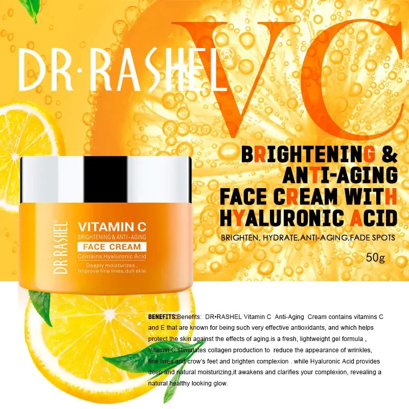 DR.RASHEL Vitamin C Face Cream Improve Fine Lines Dull Skin Whitening Moisturizing Anti Aging Serum Fade Dark Spots Skin Care