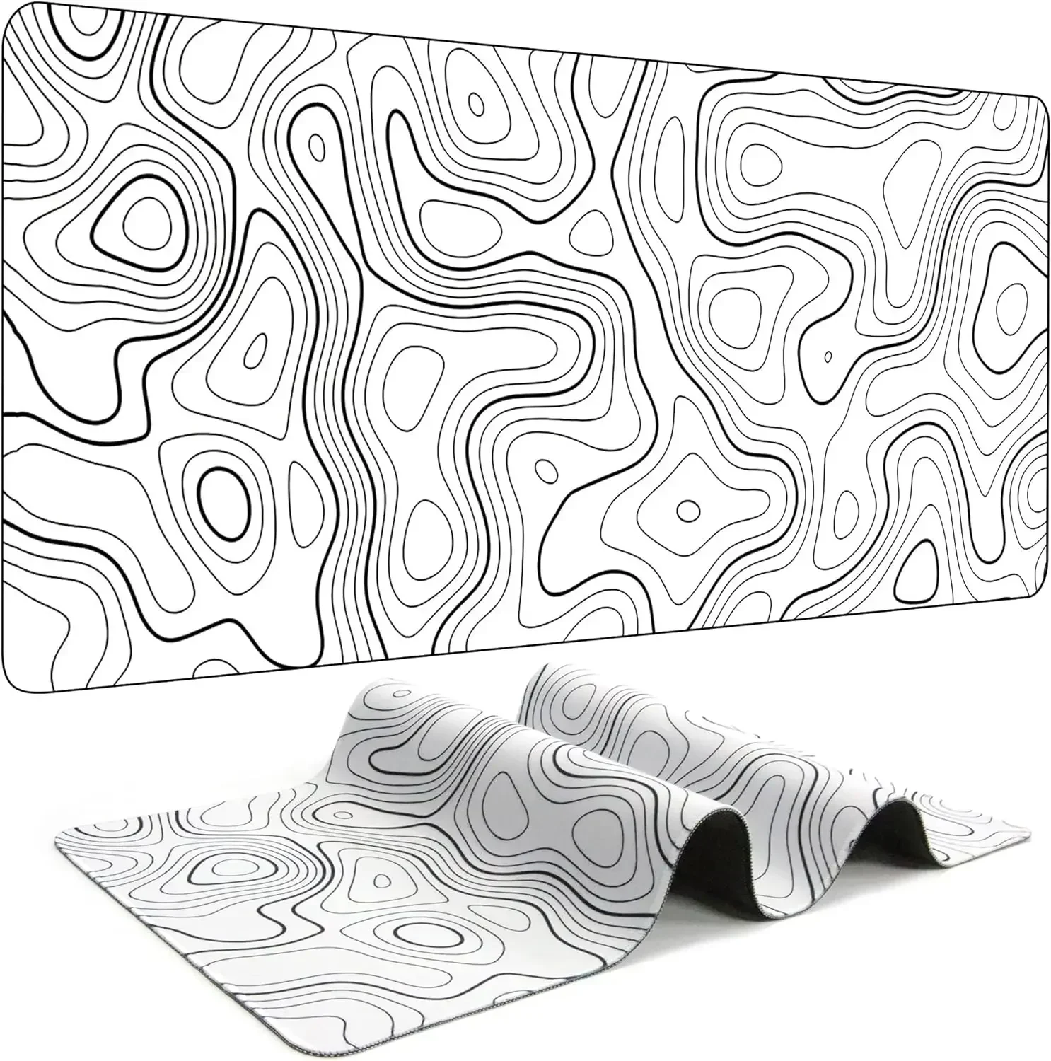 White and Black Mouse Pad Topographic Contour Large XXL Mousepad Gaming Accessories Overlock Mouse Mat Computer Rubber Desk Mat