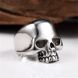 Skeleton Head Ring 316L Stainless Steel Jewelry Polishing Men Boys Punk Biker Ring Size 6-15