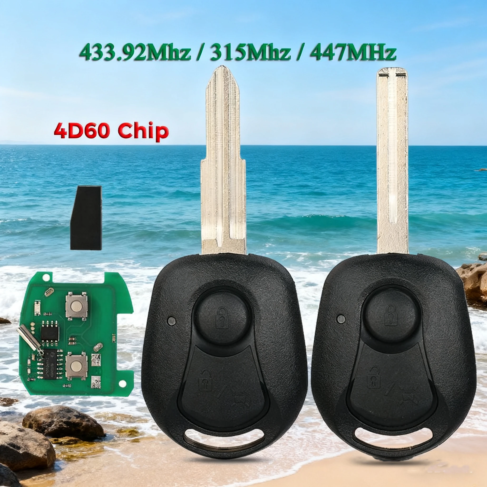 Jingyuqin 433.92Mhz/315Mhz/447MHz Chip 4D60 Pilot Zdalnego Sterowania z 2 Przyciskami do Kluczyka Samochodowego Ssangyong Actyon Kyron Actio Rexton - Zamiennik