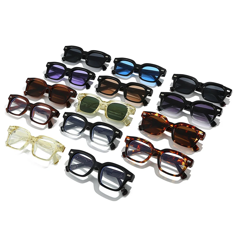 SO & EI جديد مربع النظارات الشمسية النساء موضة الأزرق الأرجواني ظلال UV400 الرجعية المسامير الرجال واضح مكافحة نظارات الضوء الأزرق الإطار