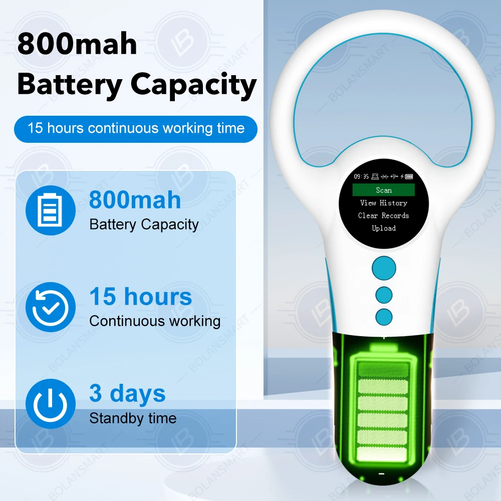 Bluetooth Animal Chip Reader, Dupla Frequência, 500 Armazenamento de Dados, Tela Colorida, Animais de estimação, Long Life Battery, 134.2, 125KHz