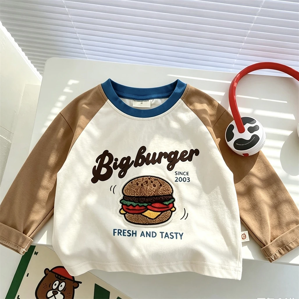 Little Car Print Raglan T-shirt Kid Long-sleeved Base Shirt Round Neck Fashion Casual Clothes For Boys And Girls Printing Tops