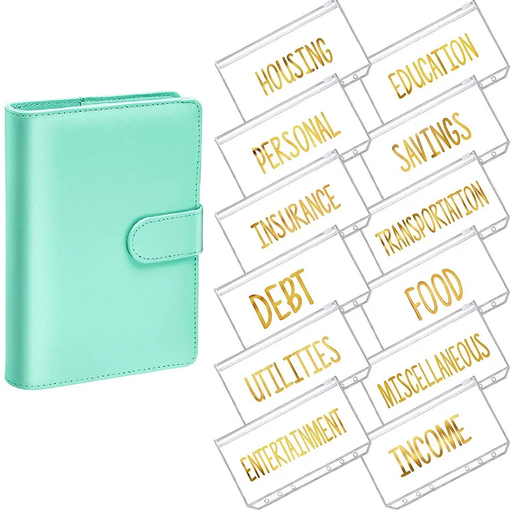 

A6 PU Binder Planner Budget Organizer Round Ring Binder Cover Magnetic Personal Planner Binder with 12 Binder Pocket E