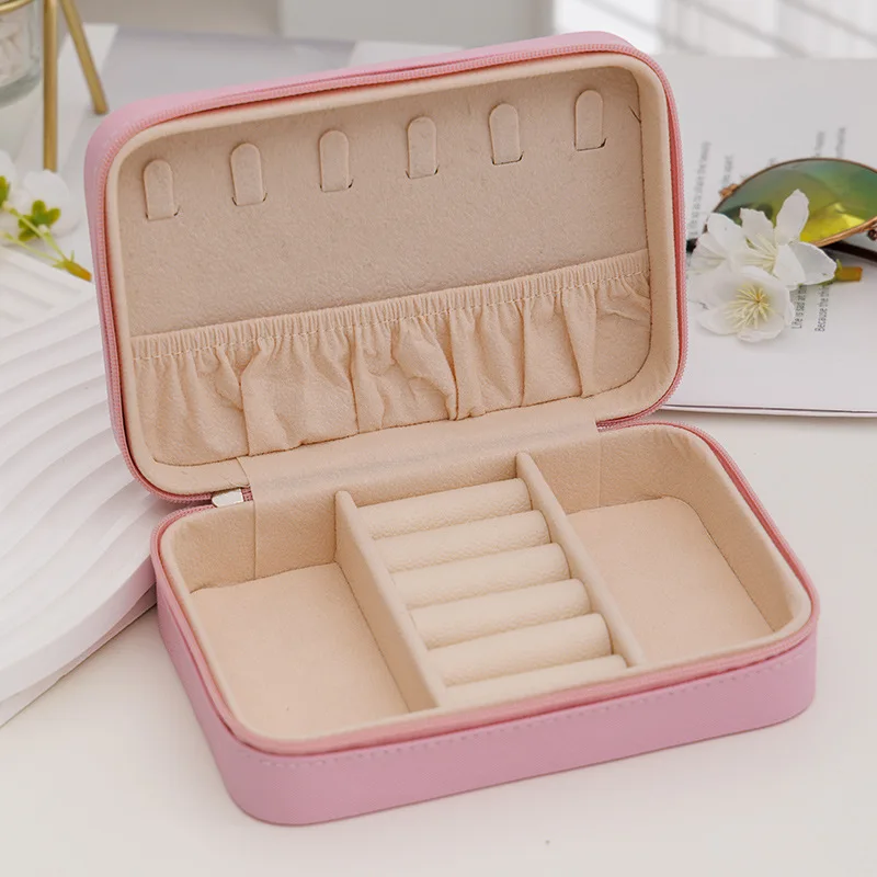 1pcs Jewelry Storage Box Single Layer Ladies Travel Leather Jewelry Box Classic Black Pure White Fashion Pink Storage Box