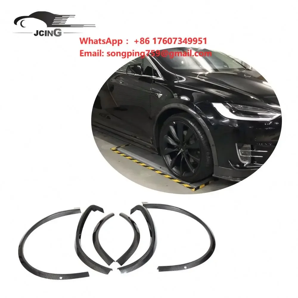 Carbon Fiber Car Wheel Eyebrow Arch Trim Lips Fender Flares Protector for Tesla Model X 2016-2019