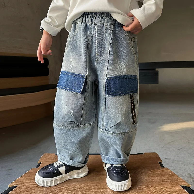 

Джинсы для маленьких мальчиков, детские хлопковые джинсы, свободные брюки для детей, модные джинсы в уличном стиле, 2-11 лет