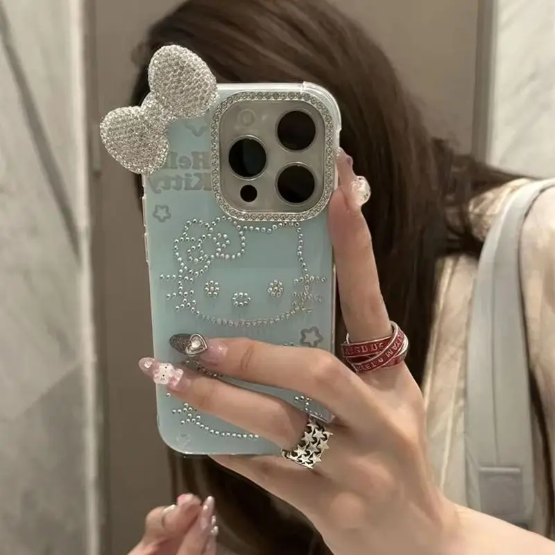 Luxury With Diamonds Hello Kitty Iphone14promax Phone Diy Case Suitbale 15pro 13/12 Anti Drop Phone Case Kawaii Decoration Gifts