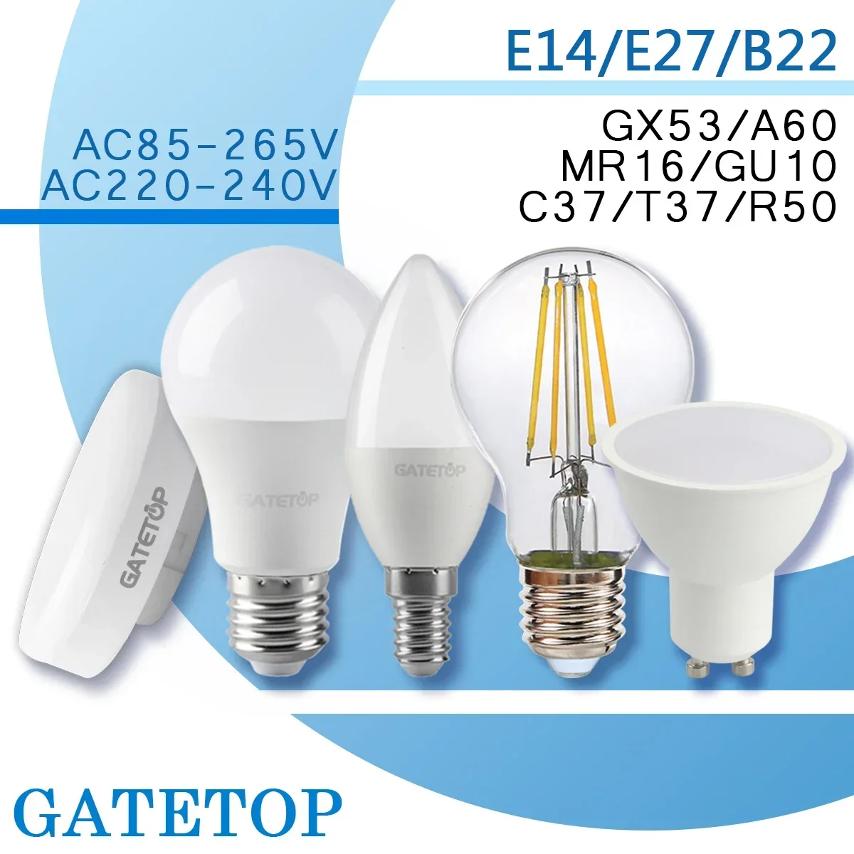 

2/5/8/10PCS E27 E14 B22 LED Filament Lamp Spotlight Bulb AC220-240V GU10 Base for Home Bedroom Lampara Led Bombilla Inteligente