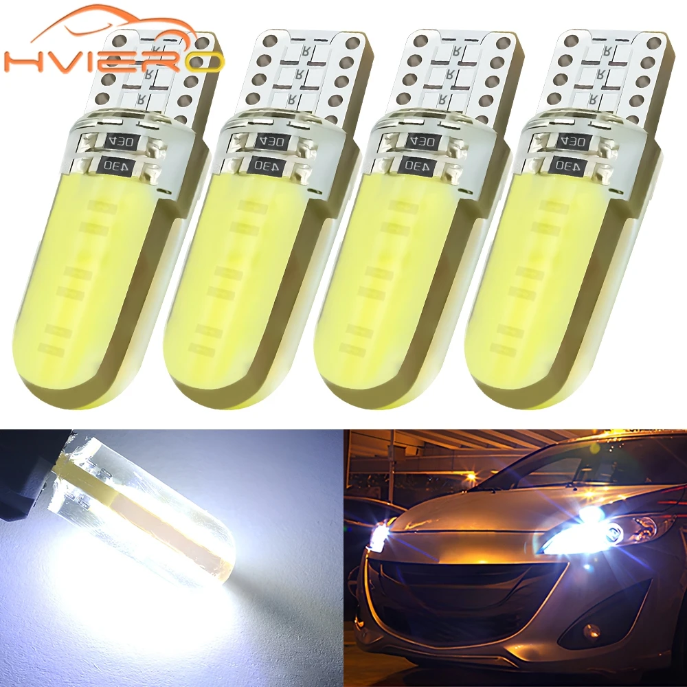 4Pcs 194 COB Bulb Silica Gel Waterproof Wedge Light Auto Marker Reading Dome Lamps Car Parking Bulbs 12V Led Cob Retrofitting