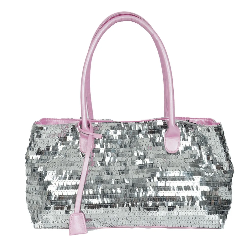 Portable Shiny Sequin Tote Bag Sequined Fashion Blingbling Handbag Large Underarm Bag Glitter Shoulder Bag Shopping
