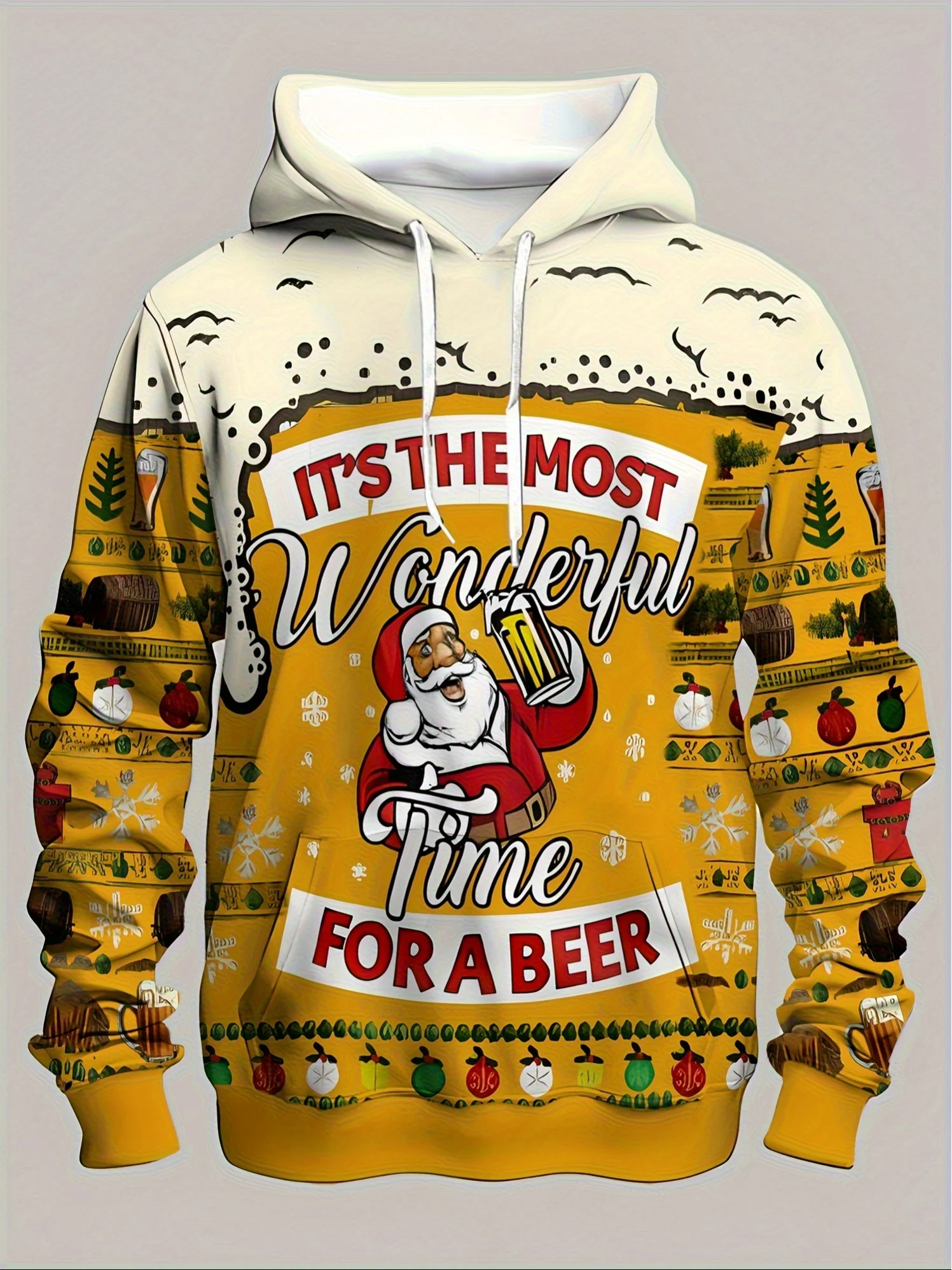 

Funny Christmas Elements Printed Men's Hoodie 3D Santa Claus Beer Pattern Sportswear Outdoor Street Hip Hop Y2k Unisex Clothing