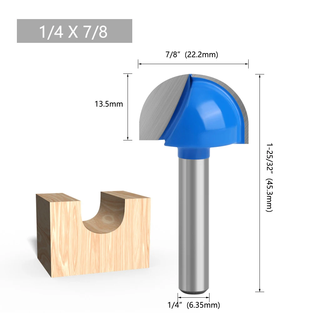 Power Tool Router Bit 1/4Inch Double Fluted Engraving Woodworking Core Box Router Bit Round Bottom Router Bits