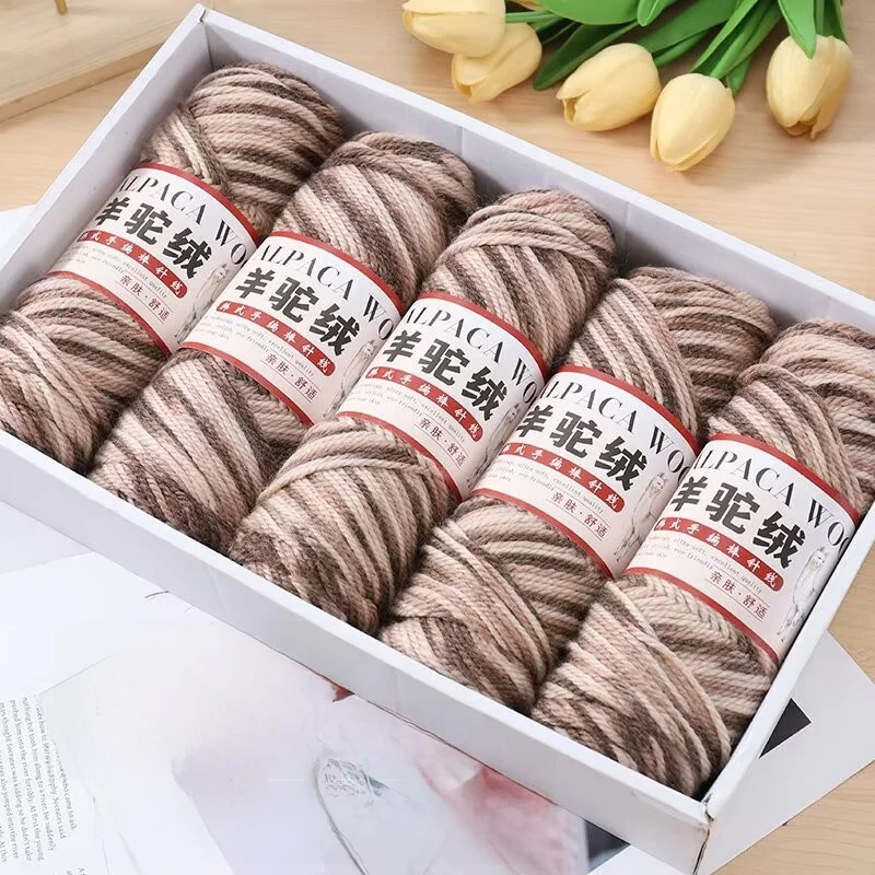 

Hand Knitted Alpaca Wool Yarn Flower Patterned Medium Thick for Sweater Scarf Hat Beautiful Wool Yarn Color Segmented Gradient