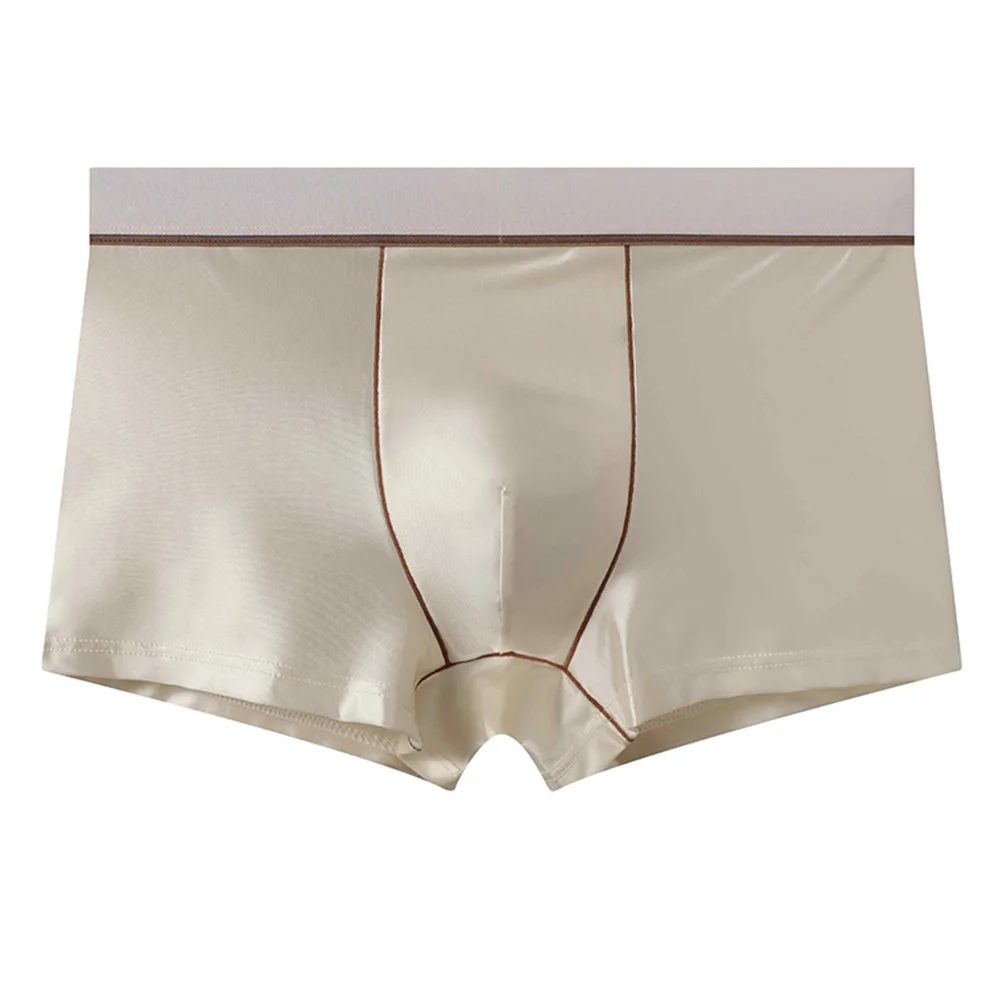 1pc Men Ice Silk Glossy Smooth Boxer Shorts Convex Pouch Underwear Breathable Comfortable Large Size Sleepwear Panties