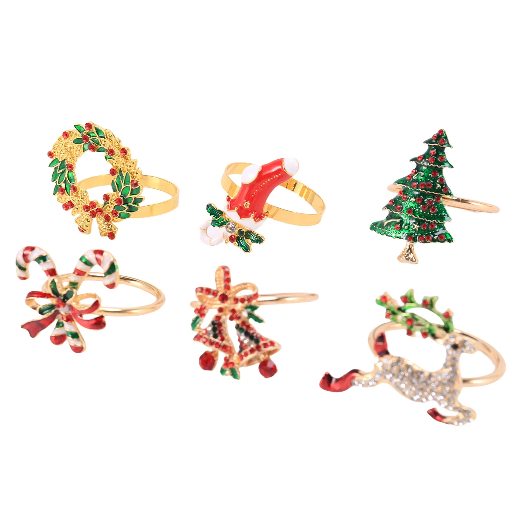 Christmas Napkin Rings Sets of 6 Pcs, Gold Napkin Ring Holders Metal Dinner Tables Rings for Christmas Weddings Banquet