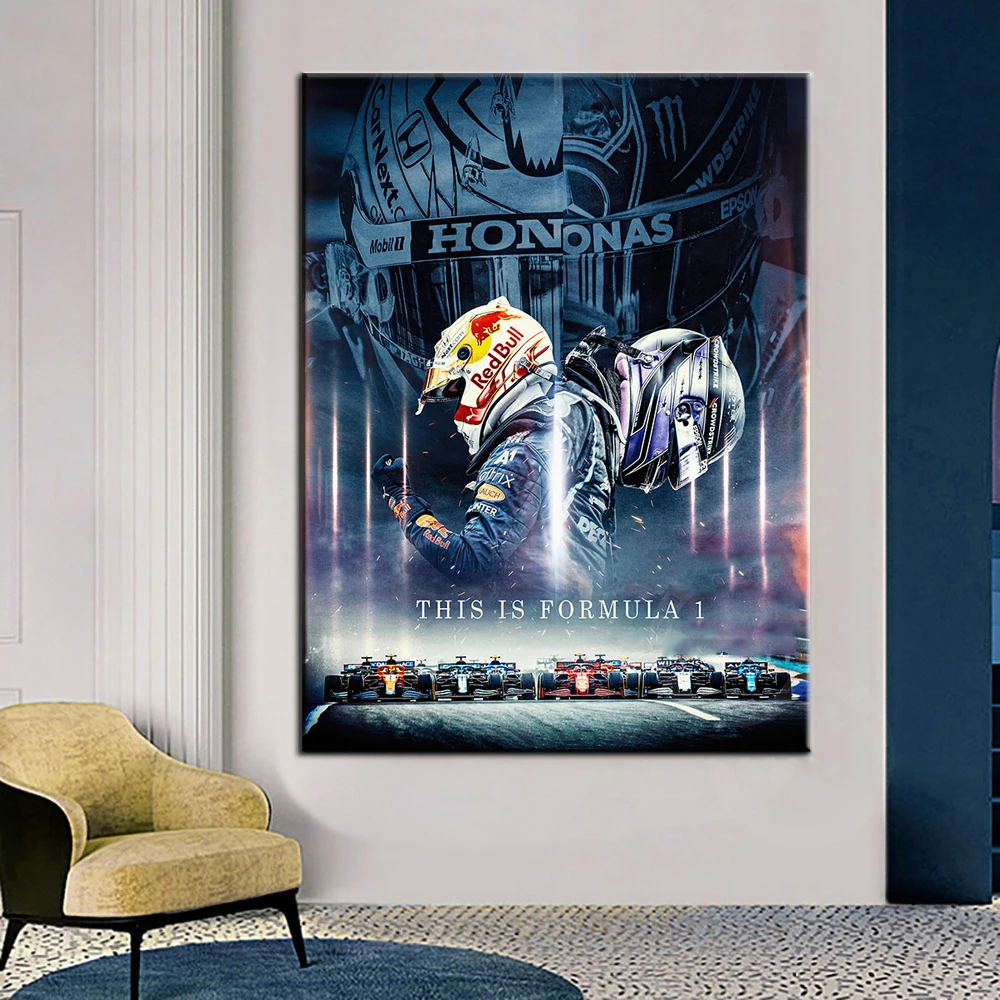 الرسم على لوحات القماش الجدارية F1 الفورمولا 1 سباق السيارات المشارك اللوحة ديكور المنزل غرفة المعيشة صورة طباعة غرفة نوم جدارية الإطار