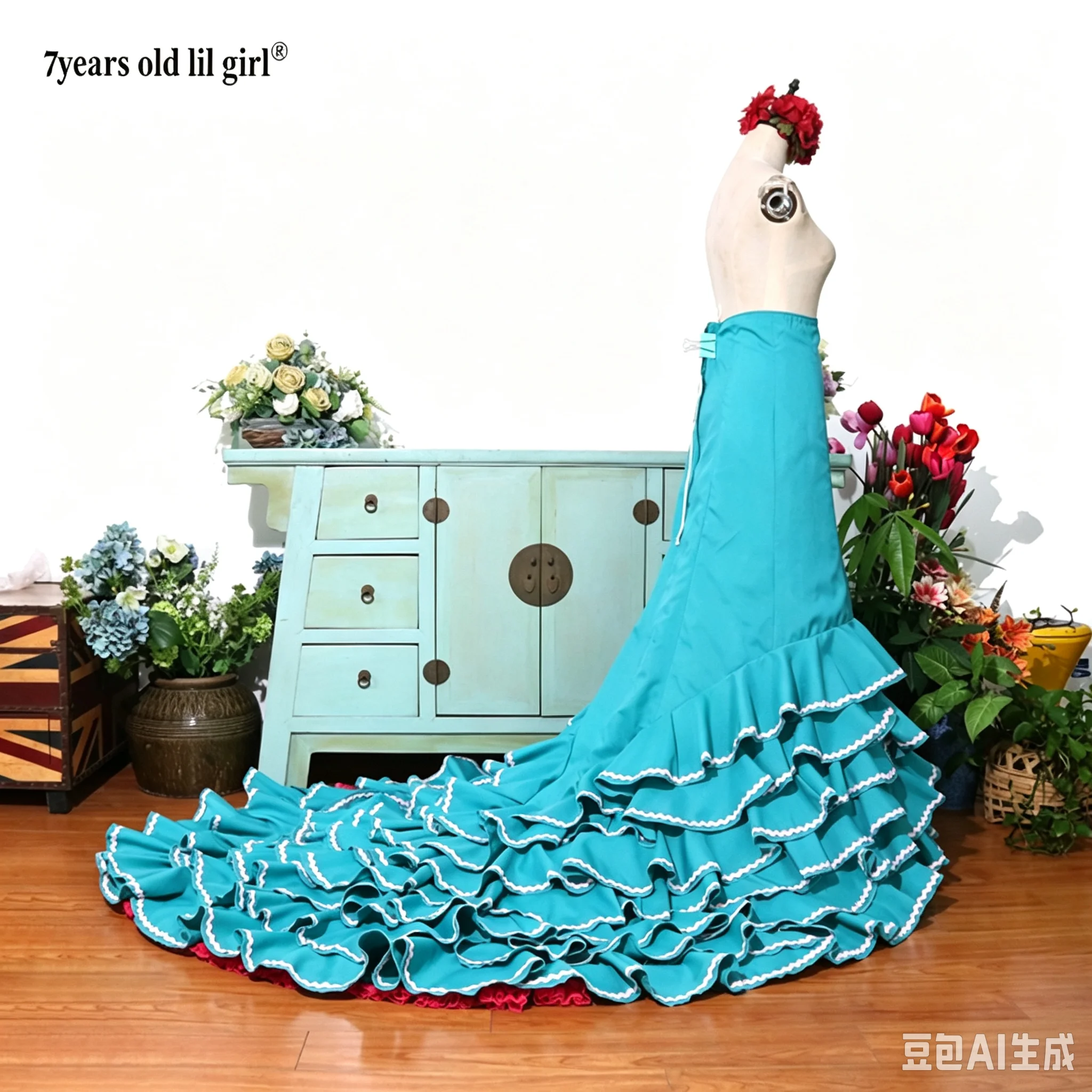 Spanischer Flamenco-Bata-Rock für Damen, Kostüm mit Frack und Can Can, traditionelle Tanzkleidung für Damen CWQ51
