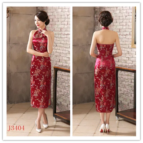 Imagen 2 del producto Cheongsam sin mangas con espalda descubierta para mujer, vestido chino de brocado clásico Retro, Qipao Sexy de talla grande 3XL con dragón y Fénix