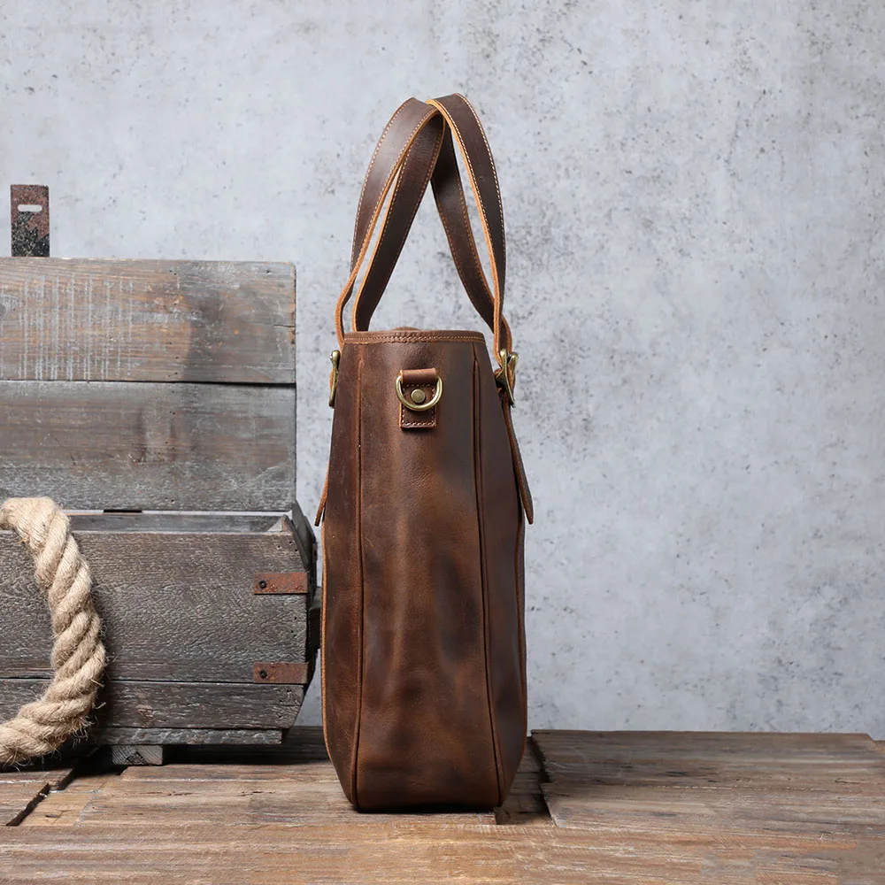 S.WORKER Vintage Echtleder Herren-Tragetasche Handgefertigte Aktentasche Schultertasche Damen Freizeittasche Crazy-Horse Rindsleder – Detail 9