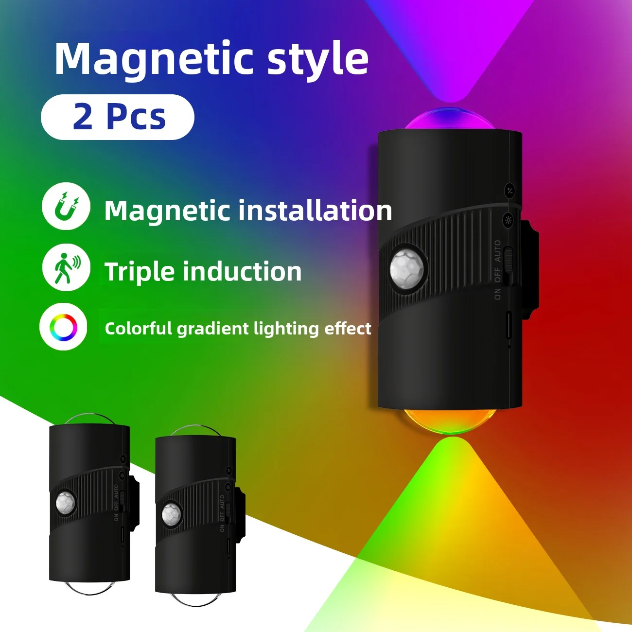 Magnetic Smart Warm Night Light, Motion Sensor Wall Lamp, USB Rechargeable, Gradient Color Changing, for Bedroom Bathroom Closet