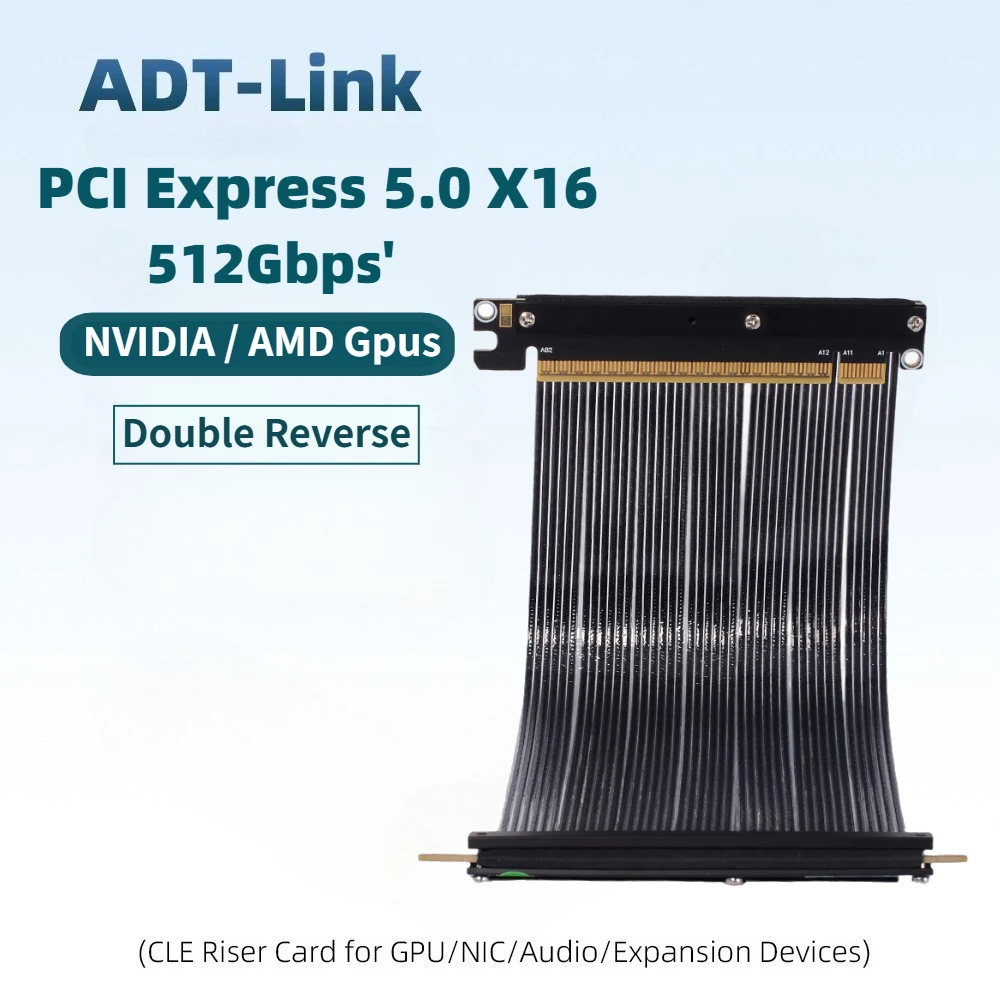 Gen5 PCIE 5.0 X16 Reverse GPU Extension Riser Cable 512Gbps for NVIDIA RTX50 AMD RX90 Graphics Card Mini ITX A4 Case Gaming GPUs