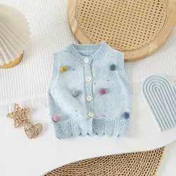 Girls Knitted Vest Spring Autumn 2024 Children Woolen Jersey Sweaters Sleeveless Tops For Baby Outerwear Clothes Kids Vest 5 6Y