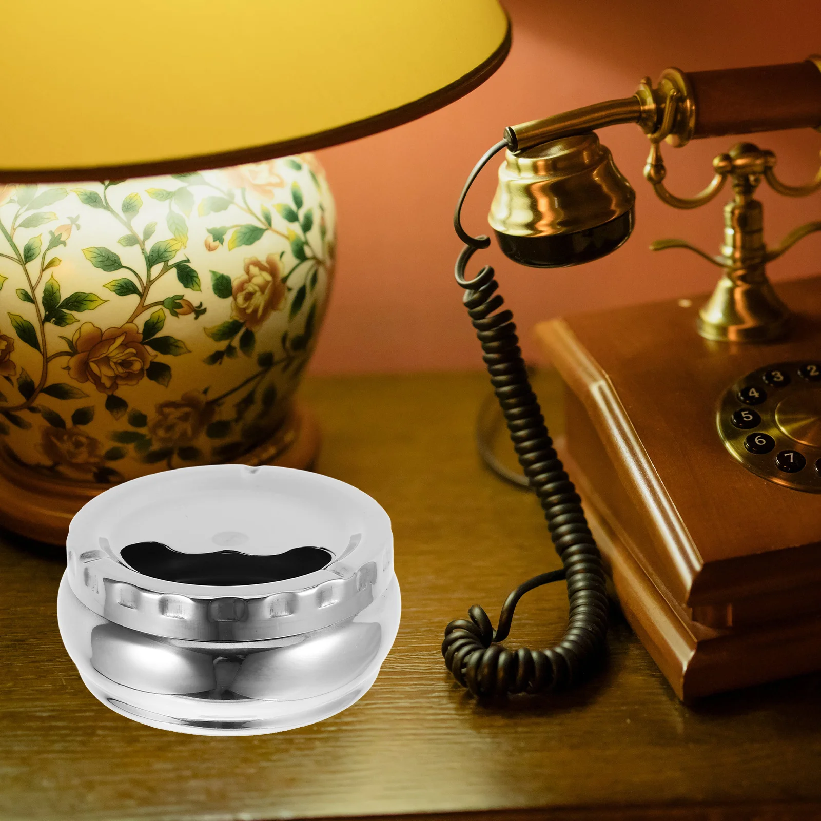 

12cm Stainless Steel Automatic Ash Tray with Lid for Home Car Indoor Outdoor Cigarette Use Decorative Ashtrays