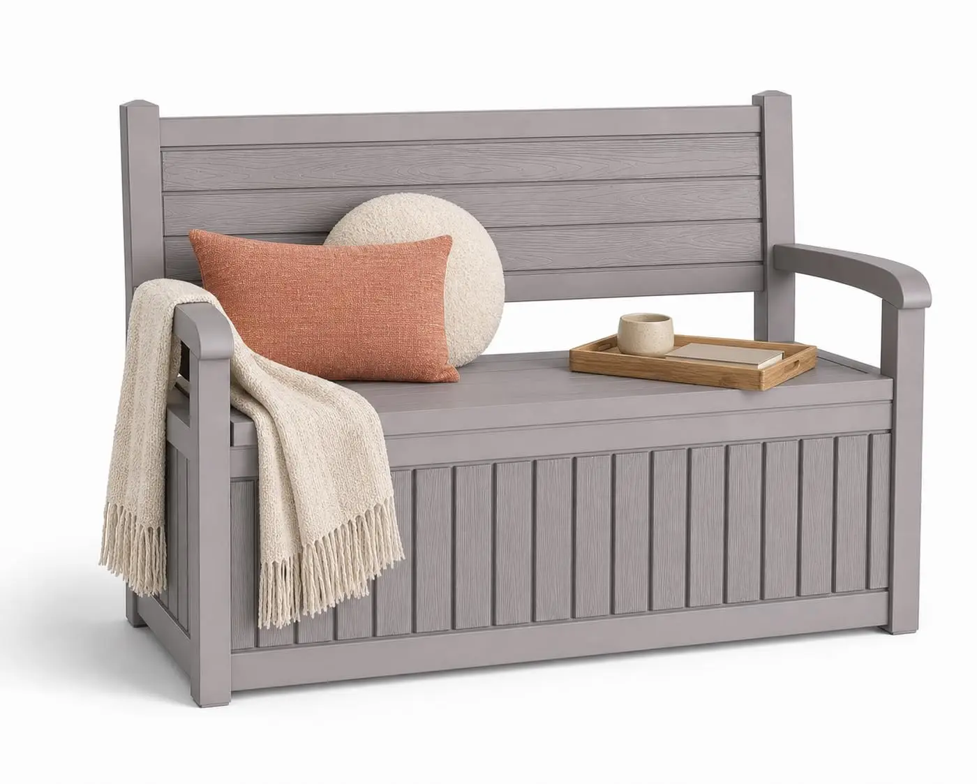 100 Gallon Outdoor Storage Bench Deck Box Waterproof Resin Lockable UV Resistant Benches Furniture Outside Porch Patio