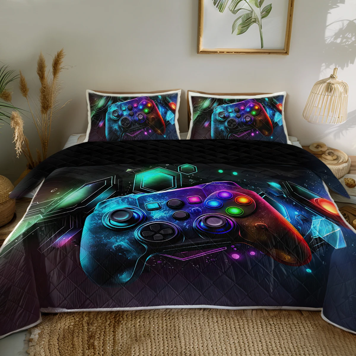 BeddingOutlet 3PCS Cool Game Machine Printed Quilt Set Gamepad Game Pattern Comforter With 2 Pilowcases For Boys Kids Bedroom