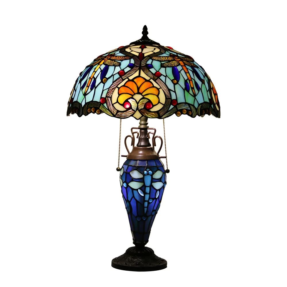 Room dragonfly mother and child large desk lamp, retro warm villa hotel color