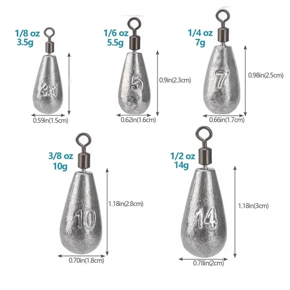 10PCS Angeln Gewicht Sinker 3,5g 5g 7g 10g 14g 20g Wasser Tropfen Gewichte angelgerät Zubehör