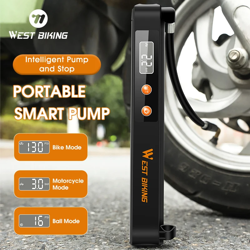 WEST BIKING Electric Air Pump Portable Bicycle Digital Display Charging Inflator Presta/Schrader Valve Road MTB Bike Accessories