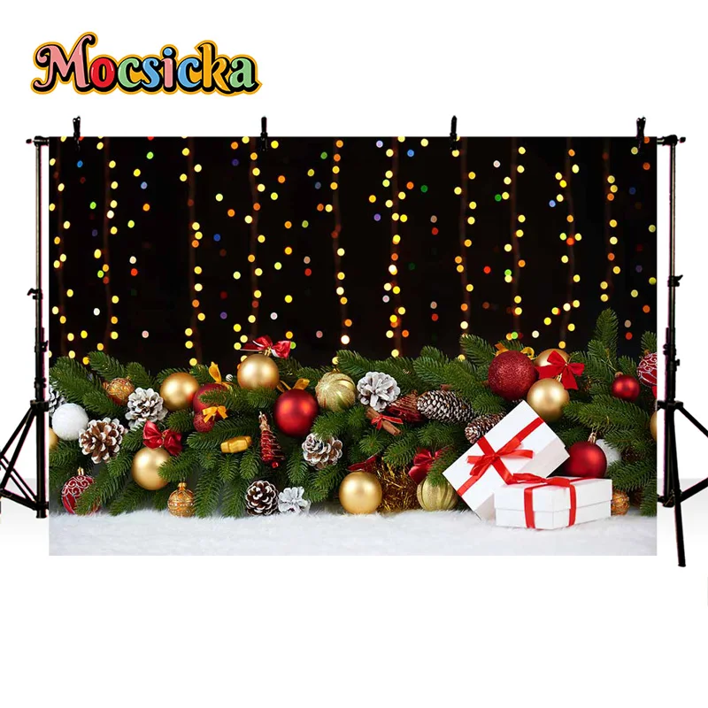 Mocsicka Photography Background Winter Christmas Gift Box Glitter Backdrop Kids Portrait Family Mural Photo Banner Studio Prop