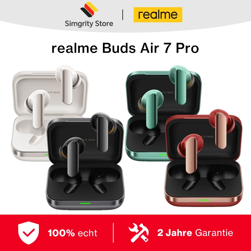 Versione globale realme Buds Air 7 Pro Auricolari 53dB Cancellazione del rumore in tempo reale Driver Dual-DAC da 11+6 mm Al Live Translator